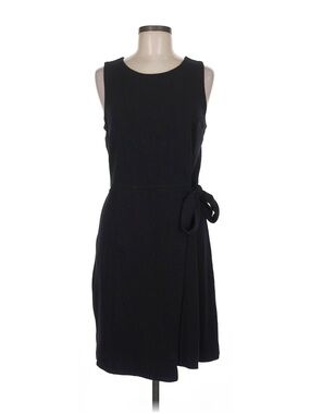 LOFT Black Sleeveless Wrap-Detail Midi Dress